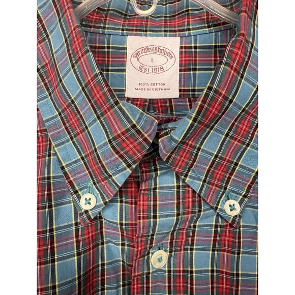 Brooks Brothers‎ Mens Large Plaid Button Down Long Sleeve Shirt Red Blue Yellow - Picture 3 of 4